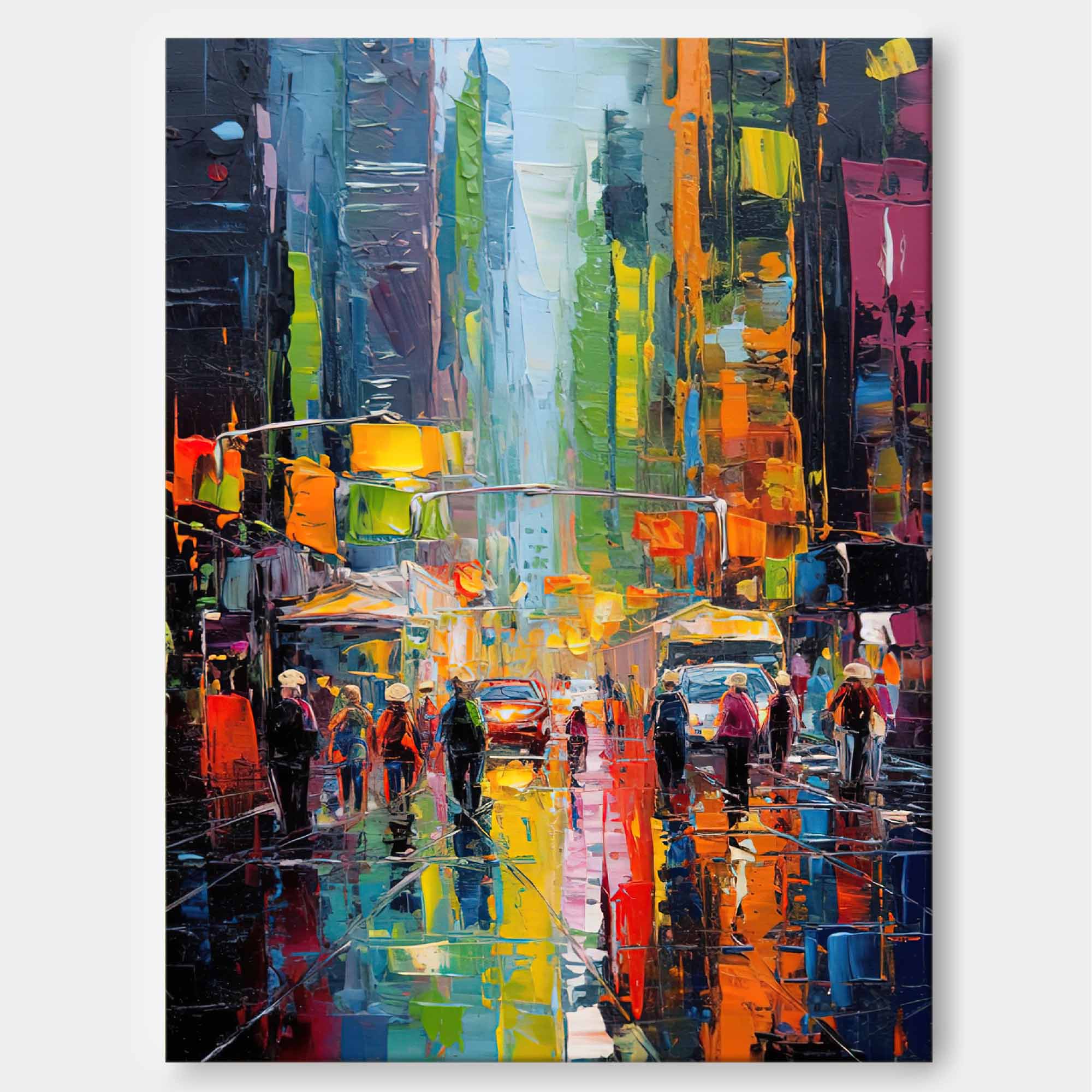Wall Art Colorful City Street Abstract Impasto Texture Living Room | Neutralighting