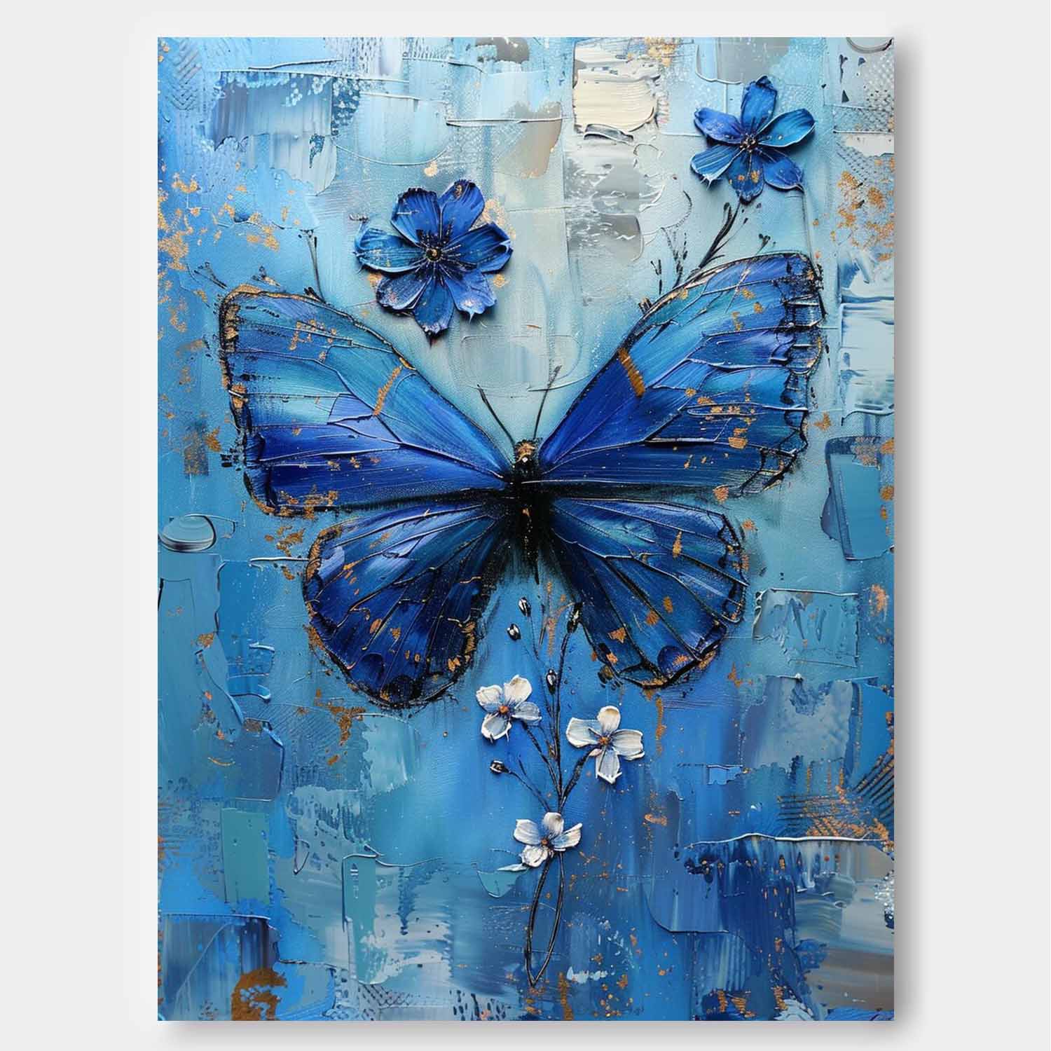 Wall Art Floral Butterfly Impasto Painterly