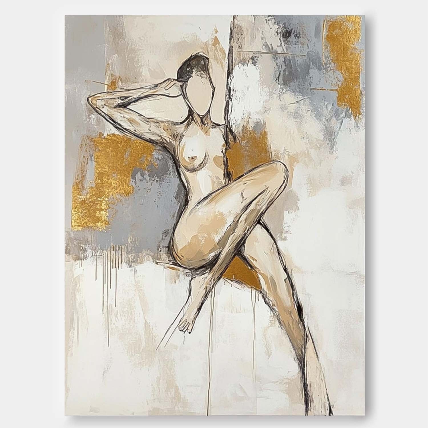 Wall Art Gold Foil Luxury Figure Line Abstract