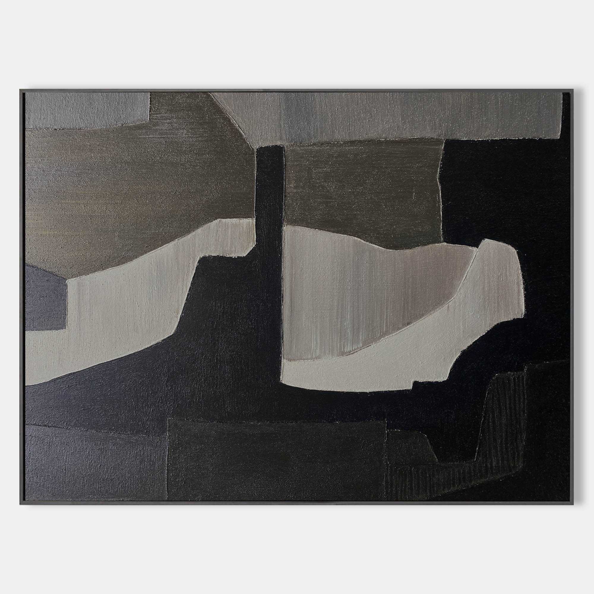 Contemporary Minimalist Black Beige Grey Abstract Geometric Painting