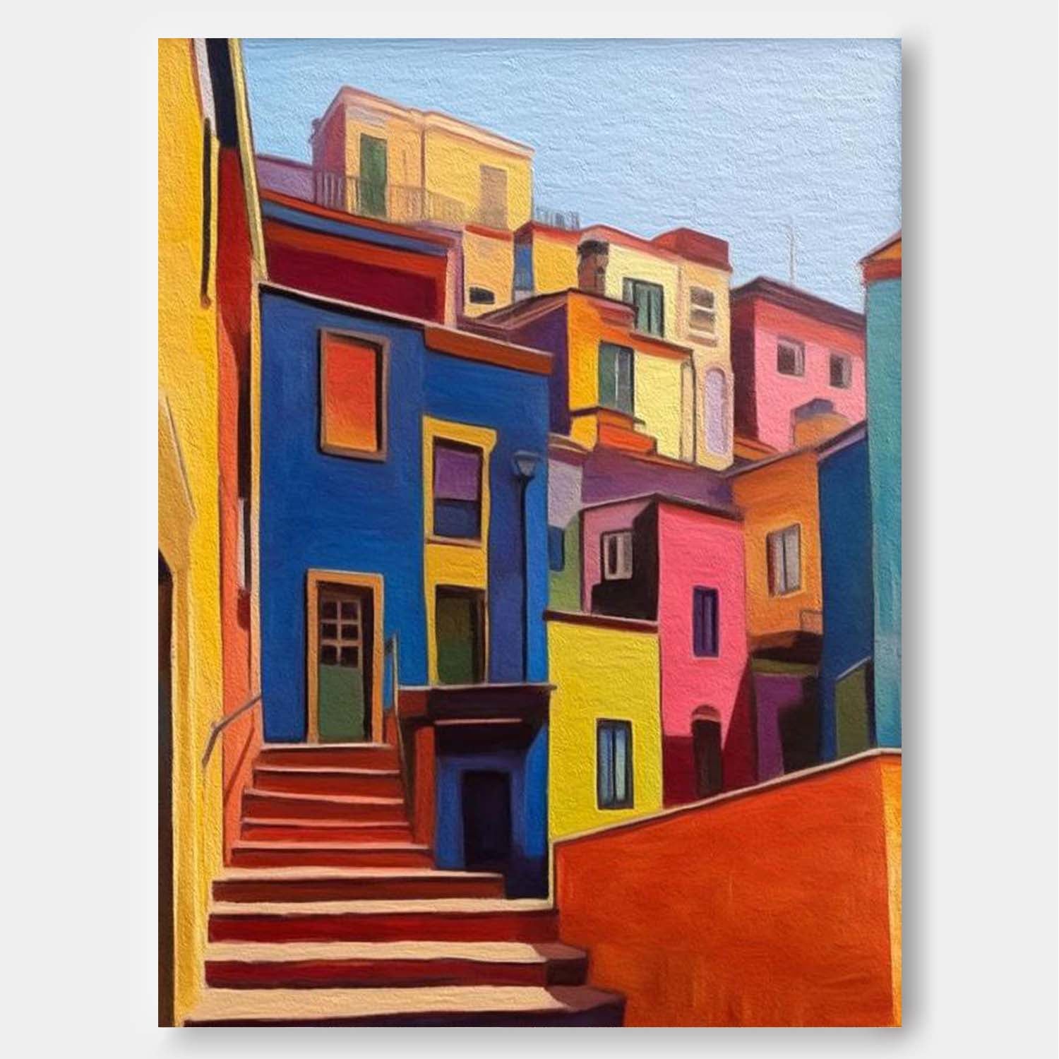 Wall Art Architecture Colorful Hillside Town
