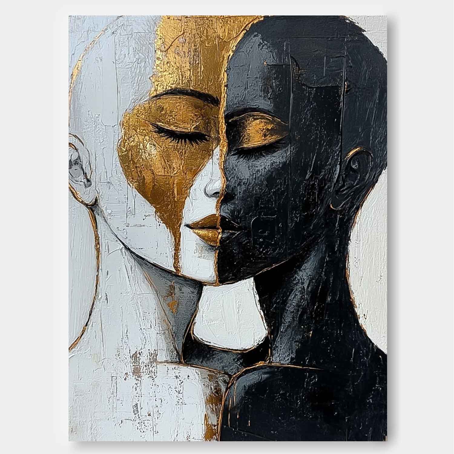 Wall Art People Black Gold Color Block Impasto