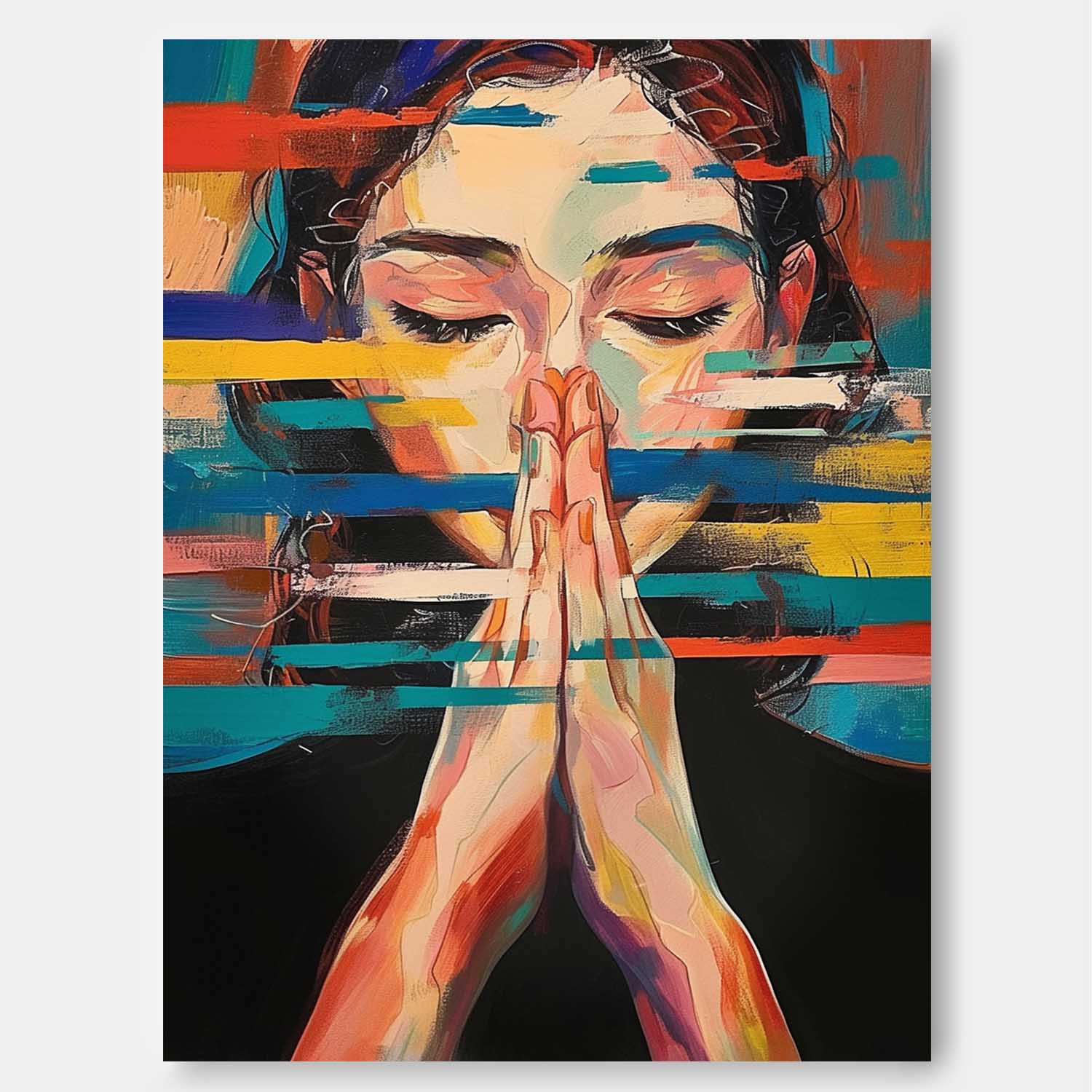 Wall Art People Praying Expressive Vibrant