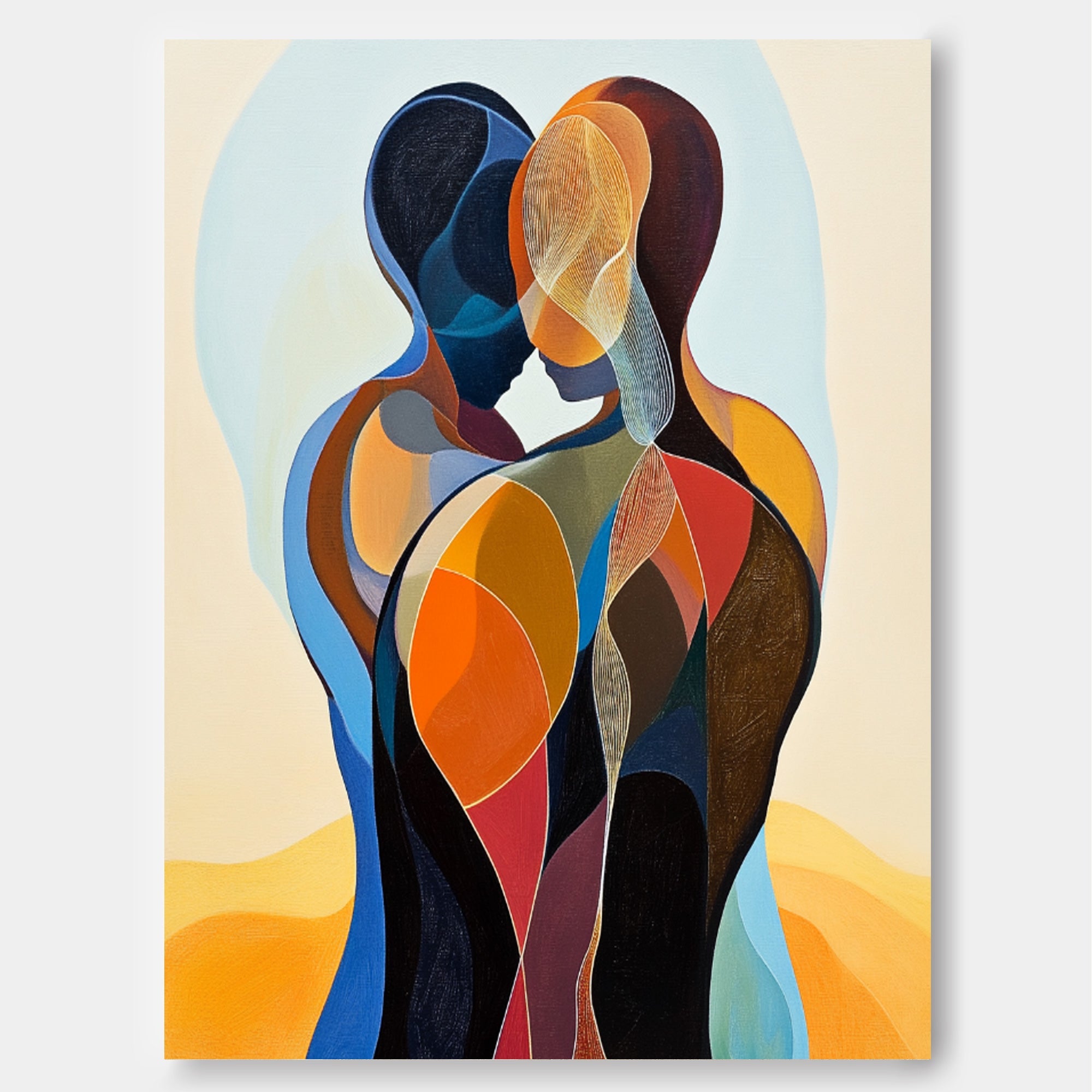 Color‑Segmented Figurative Couple Wall Art