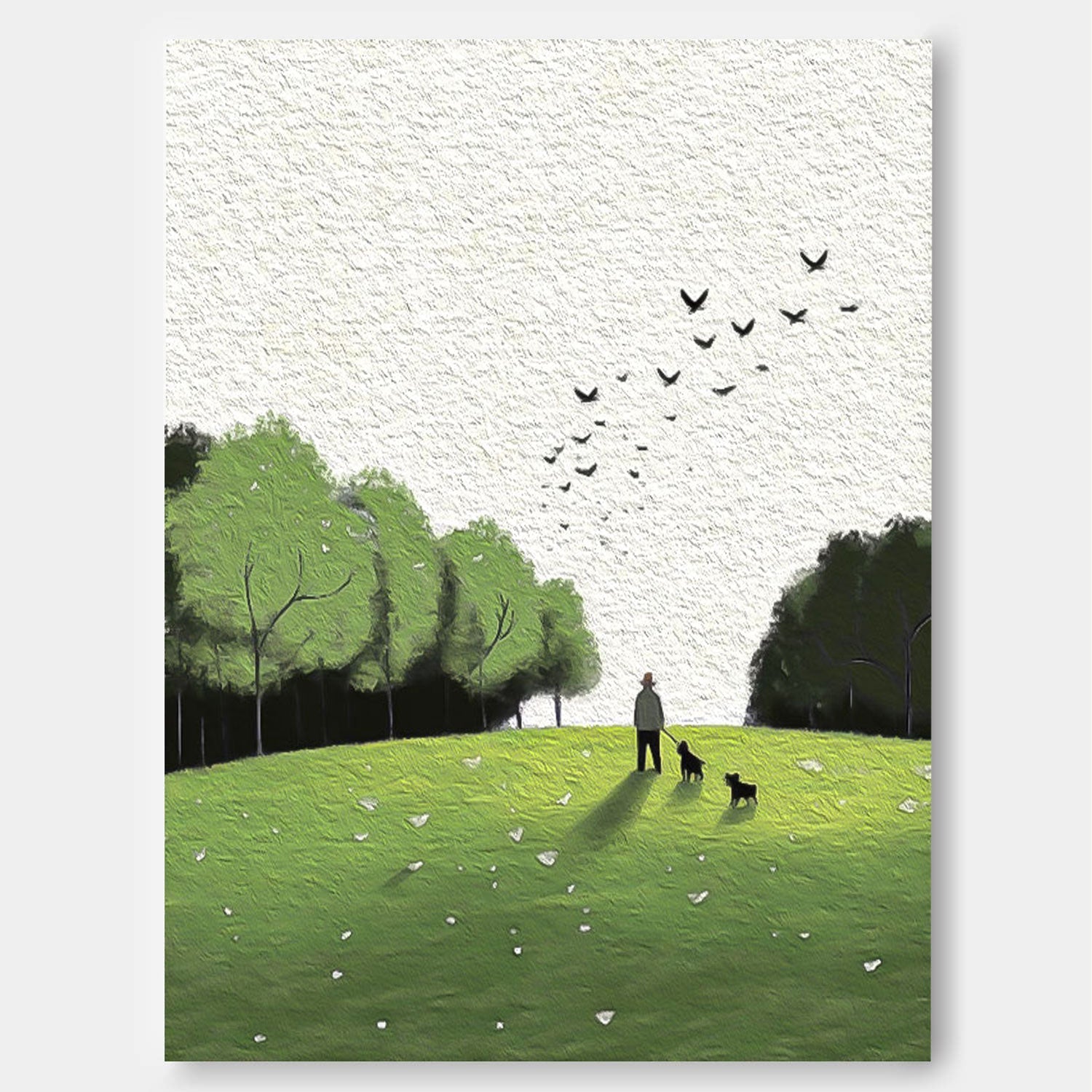 Serene Walk In The Park Textured Art Man Dogs
