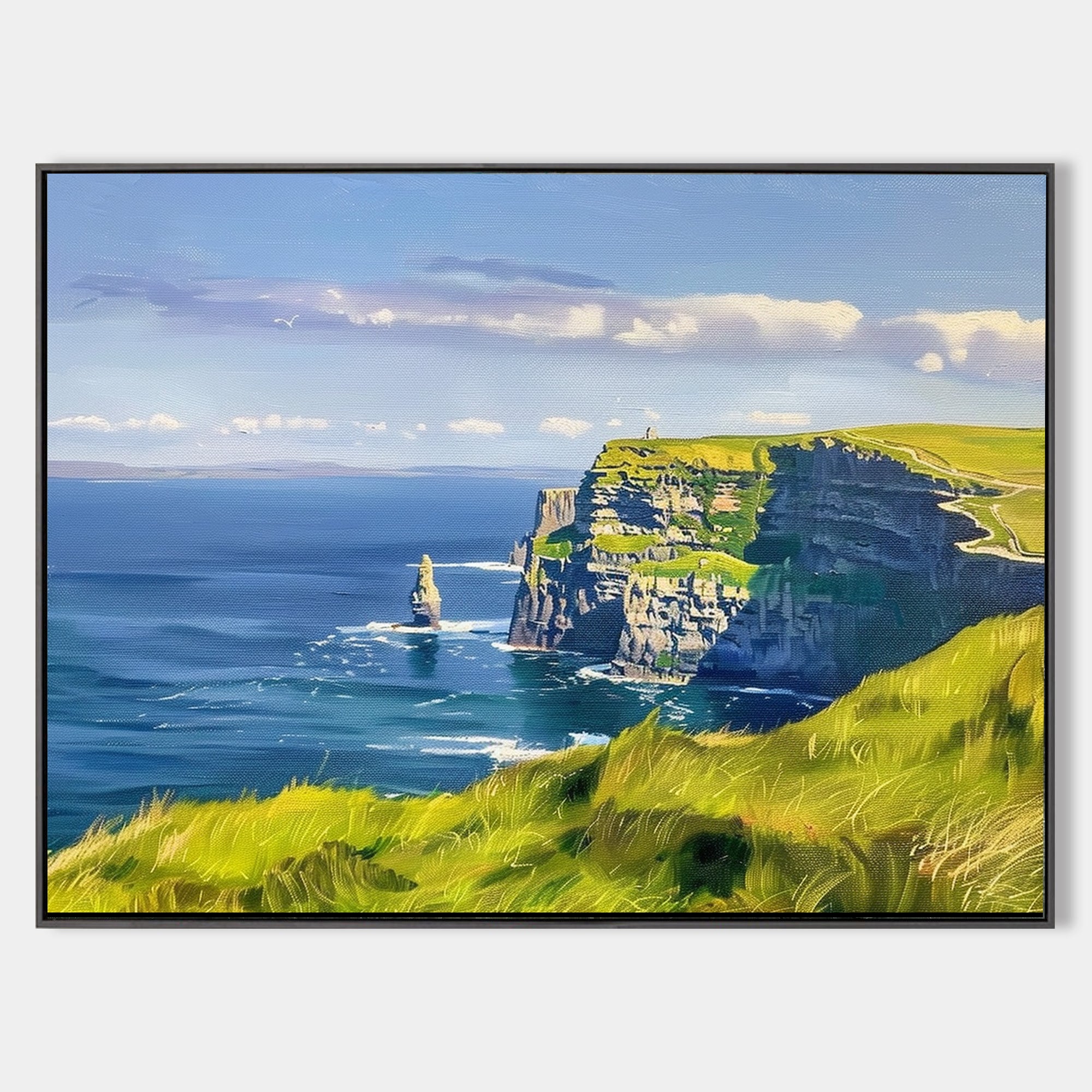 Dramatic Green Cliffs Ocean Painting