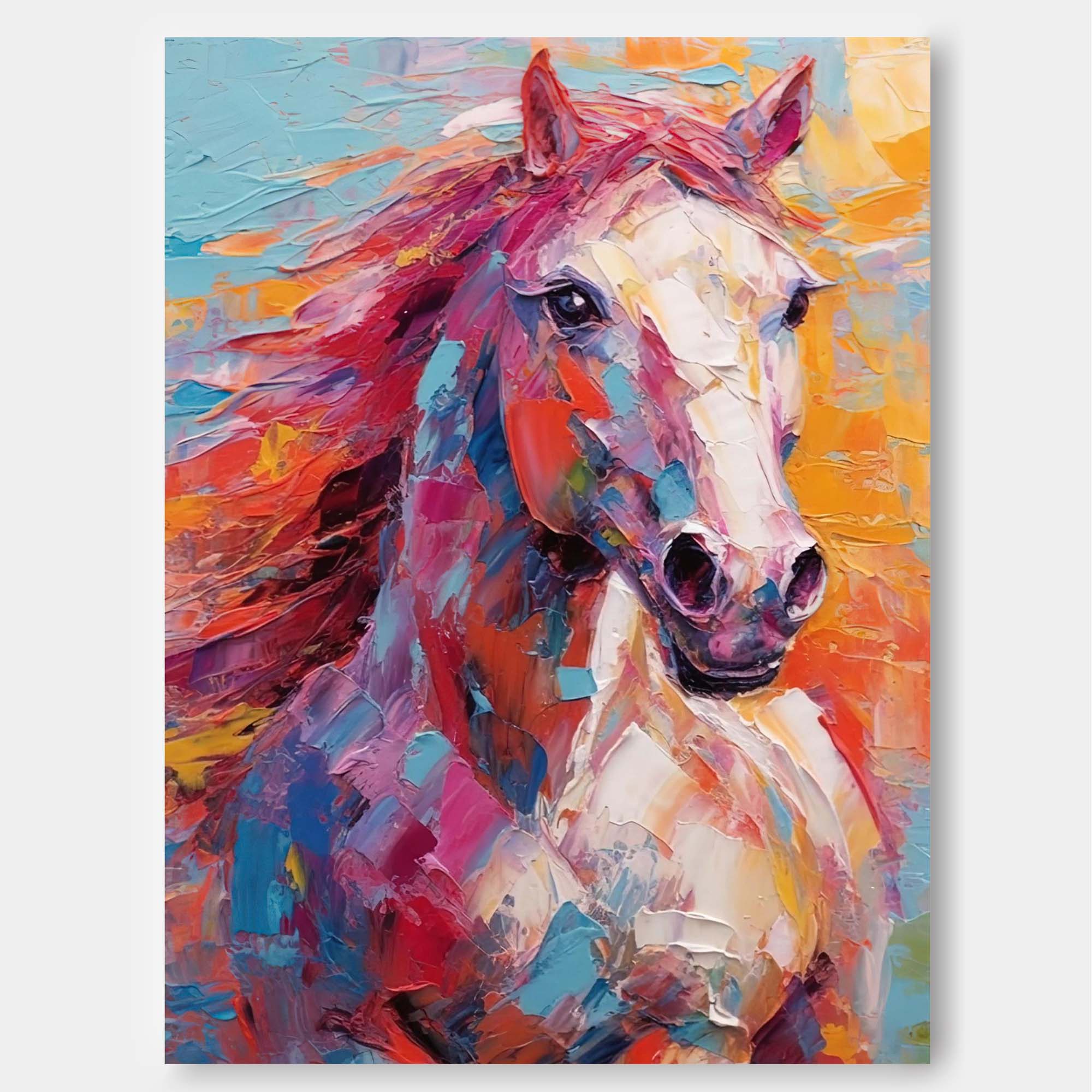 Wall Art Impasto Textured Vibrant Colorful Horse