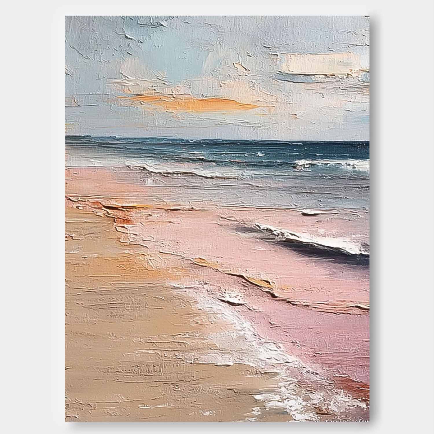 3D Pink Beach Oil Painting Coastal Landscape