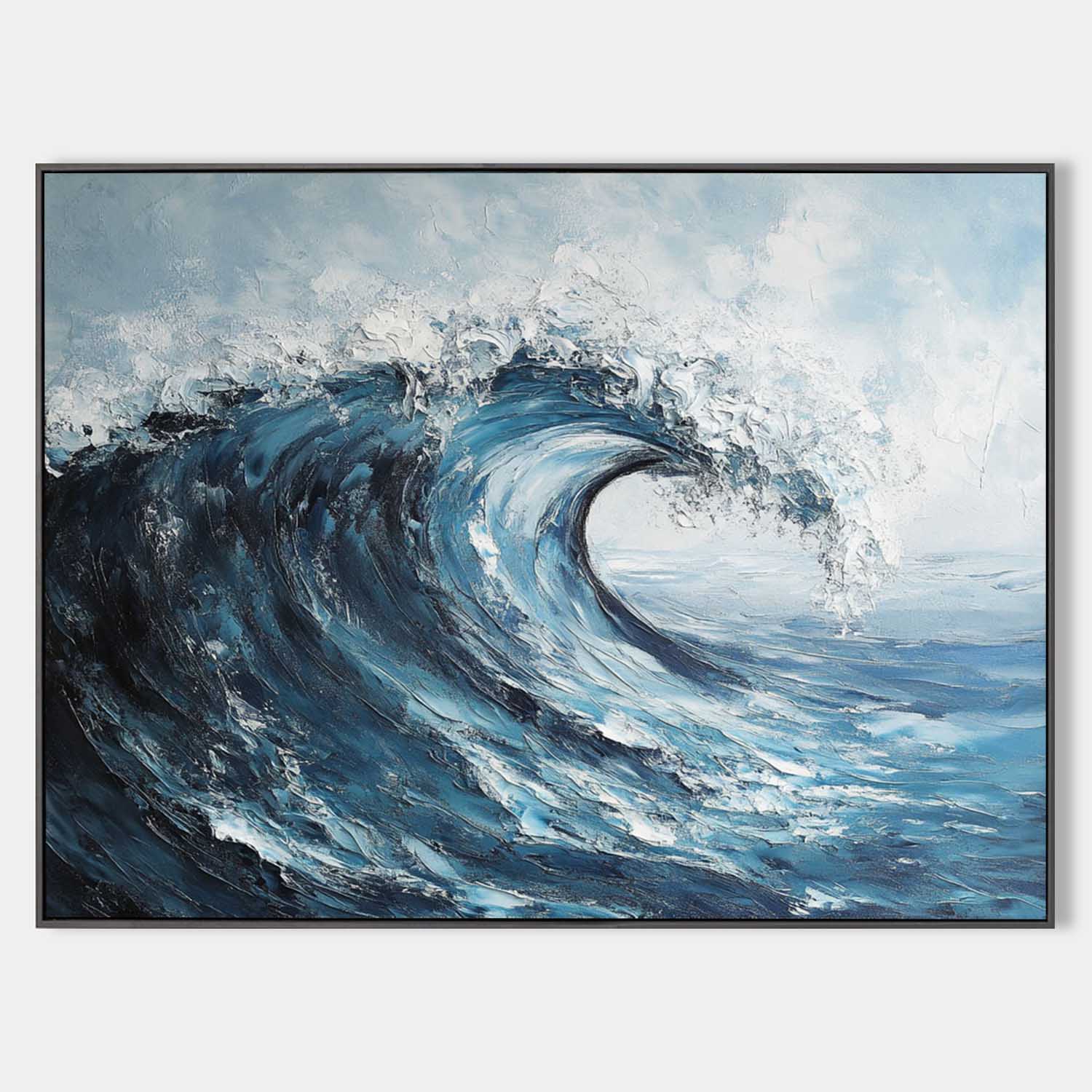 Powerful Curling Ocean Wave  Seaside Scene Thick Impasto Textured Artwork