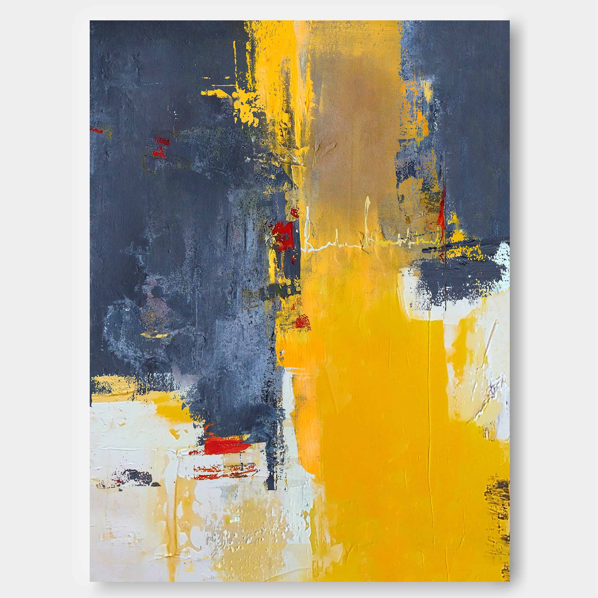 Yellow Grey Red Abstract Wall Art