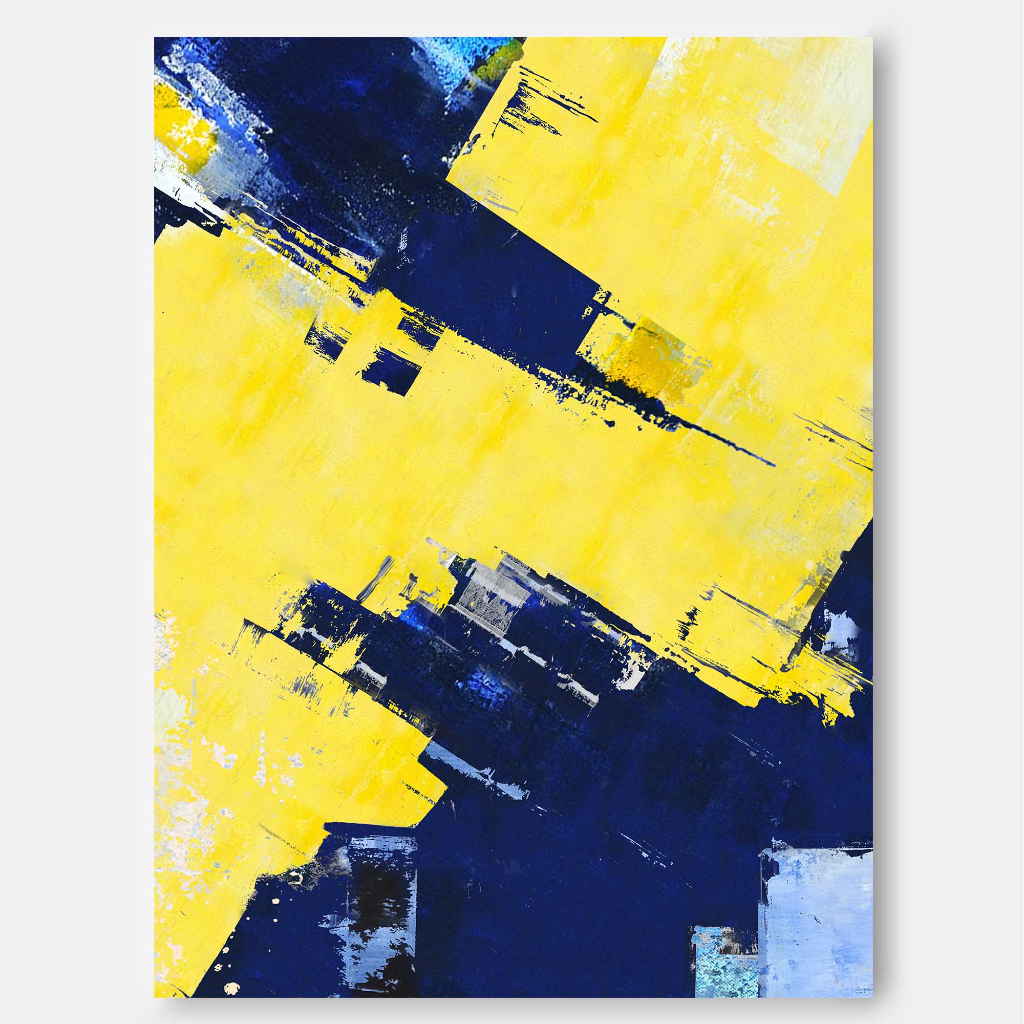 Yellow Navy Blue Abstract Wall Art
