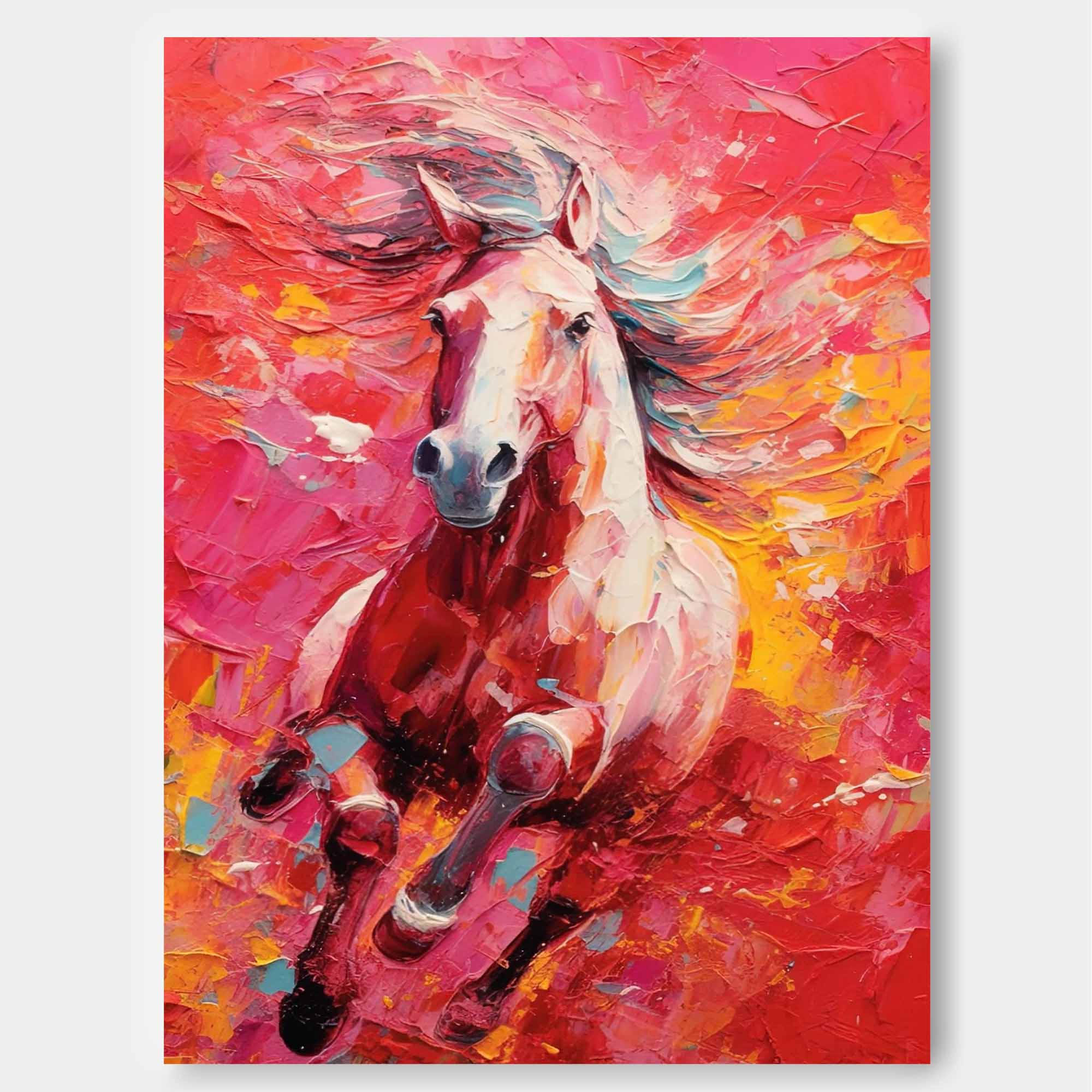 Wall Art Impasto Fiery Red Jumping Stallion