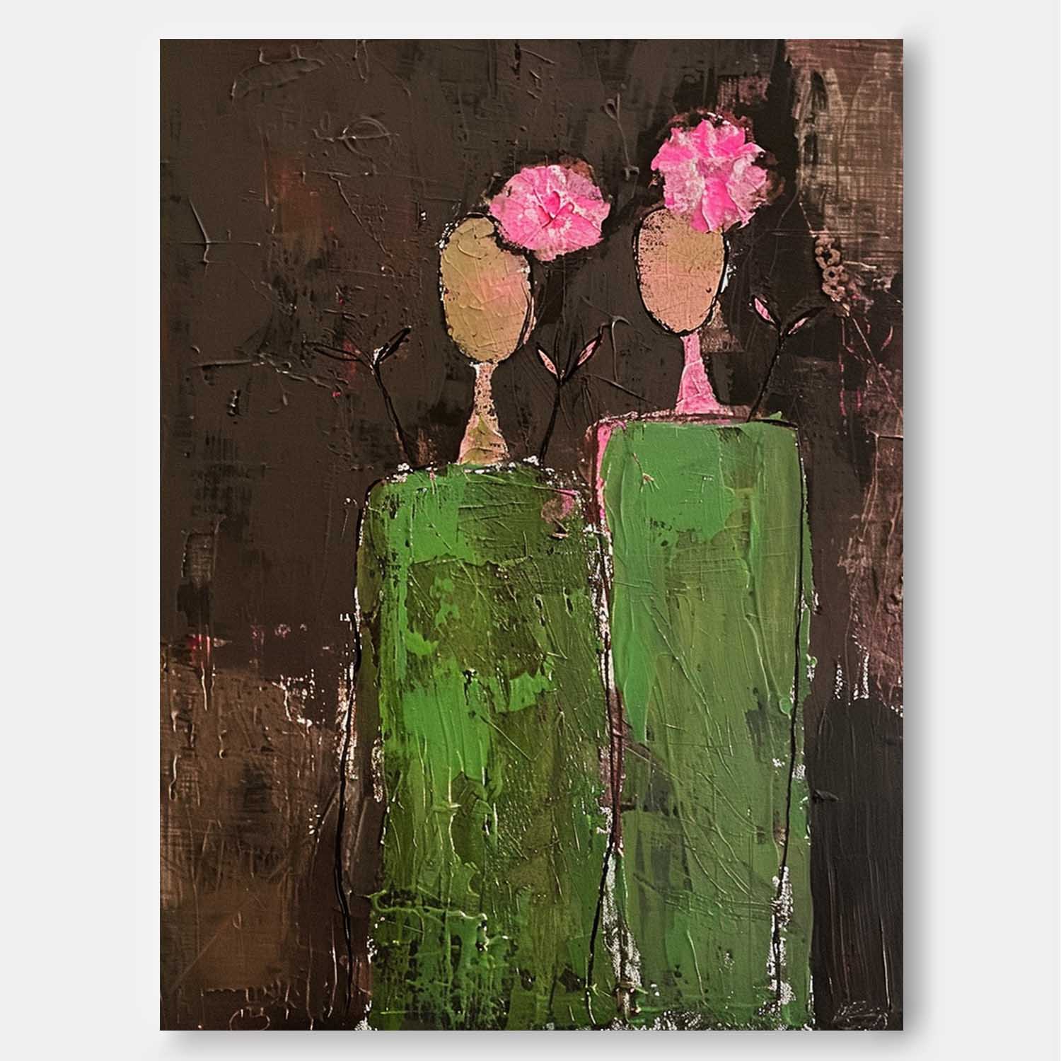 Wall Art Twin Green Vessels in Bloom