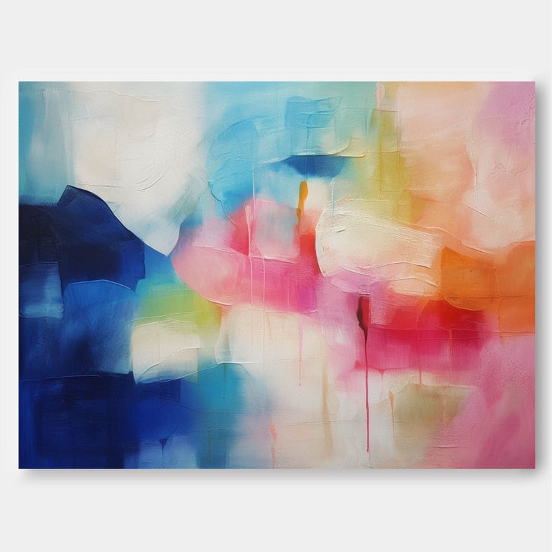 Vibrant Blue Pink Abstract Oil Painting