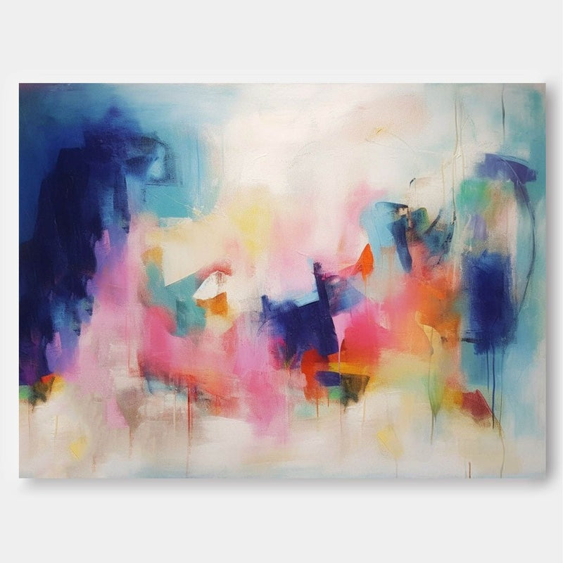 Vibrant Blue Pink Abstract Canvas Painting