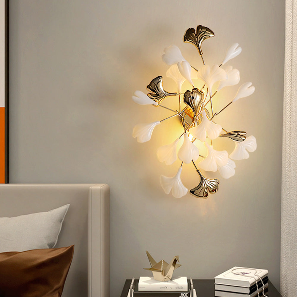 Olivia Decorative Flower in Golden White Ceramic Wall Lamp - Neutralighting