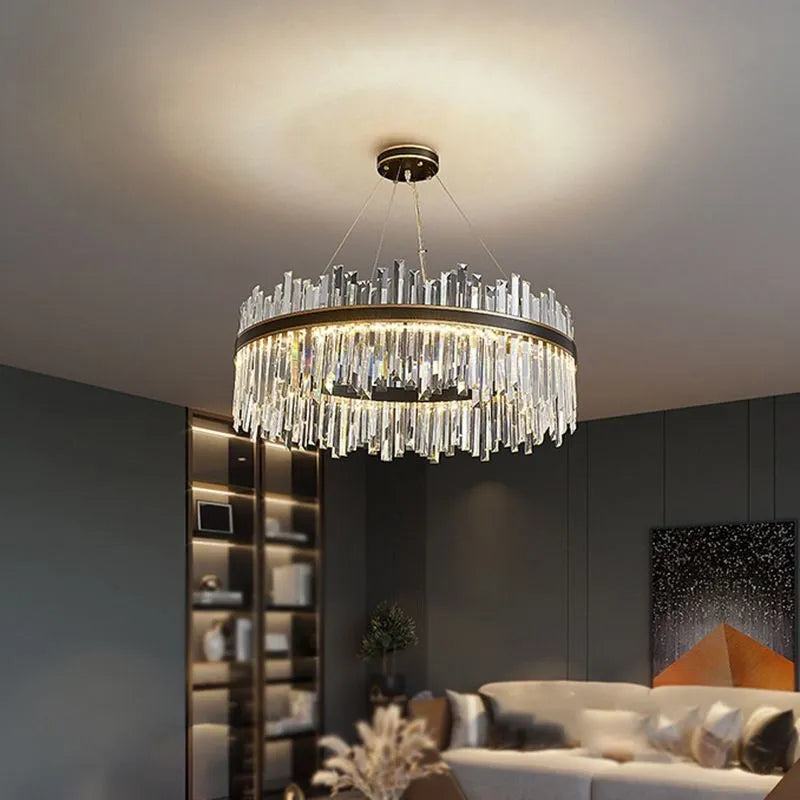 Kristy Modern Crystal Ring Chandelier Black&Gold - Neutralighting