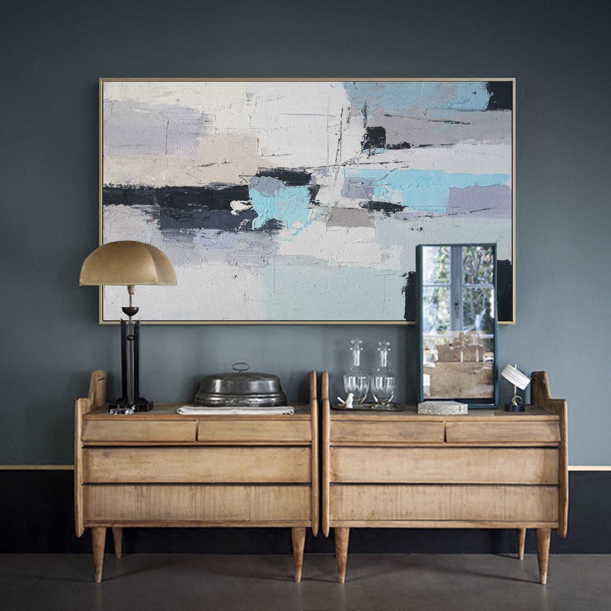 Modern Grey Blue Abstract Canvas Painting
