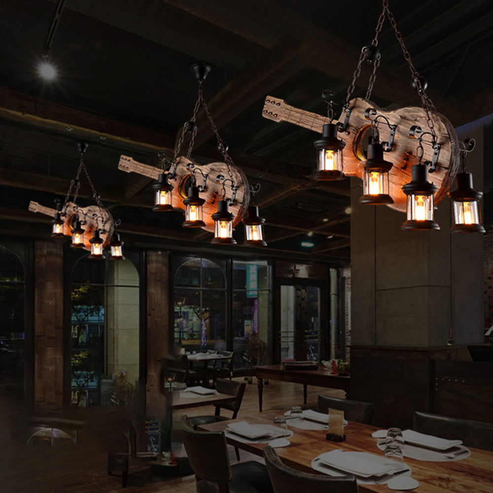 Epoch Retro Guitar Metal & Wood Pendant Light, 4 Heads - Neutralighting