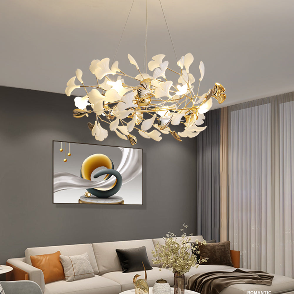 Olivia Ginkgo Leaf Modern Petal Shaped Metal Chandelier, Gold - Neutralighting