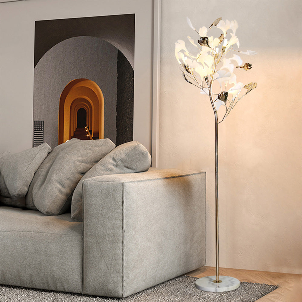 Olivia Floor Lamp Leaf Artistic, Ceramic/Metal, White/Gold, Study - Neutralighting