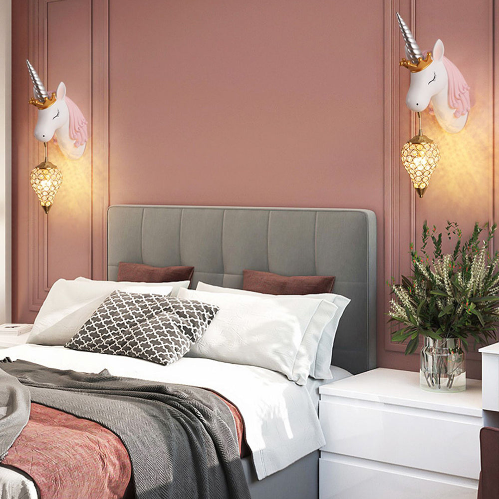 Arisha Modern Unicorn/Strawberry Art Wall Lamp, Pink/Blue - Neutralighting