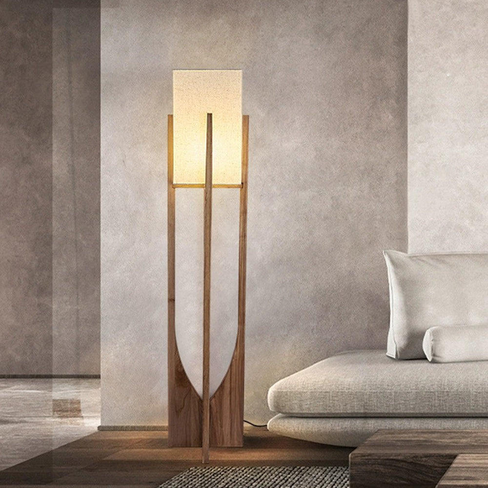 Ozawa Natural Rectangular Wood/Fabric Floor Lamp - Neutralighting