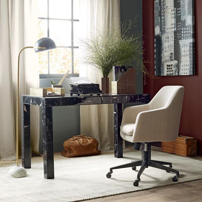 Eryn Floor Lamp Semi Circular Retro/Minimalist, Metal/Marble, Black, Bedroom - Neutralighting