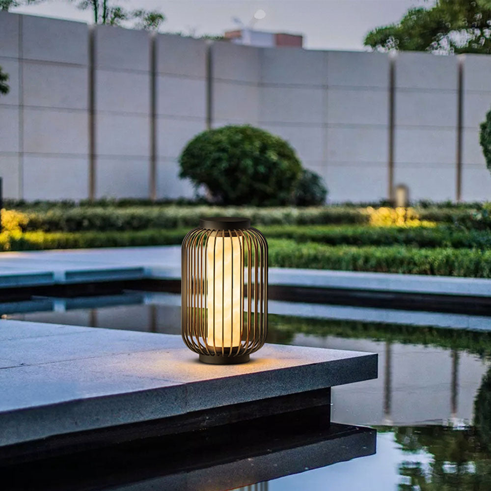 Ray Lantern Solar/Rechargeable Outdoor Floor Lamp, Brown - Neutralighting