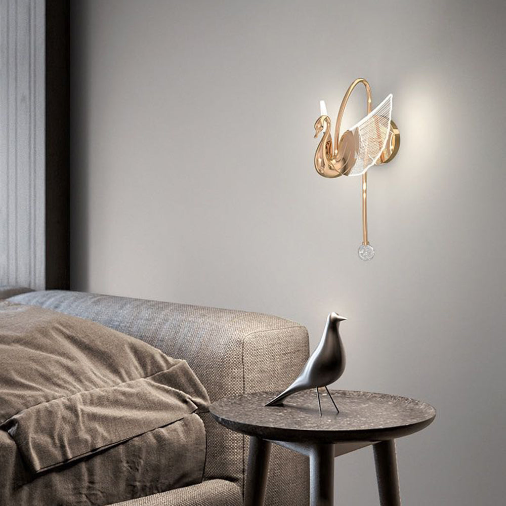 Arisha Art Deco Swan Acrylic/Metal Wall Lamp, Gold/Rose Gold - Neutralighting