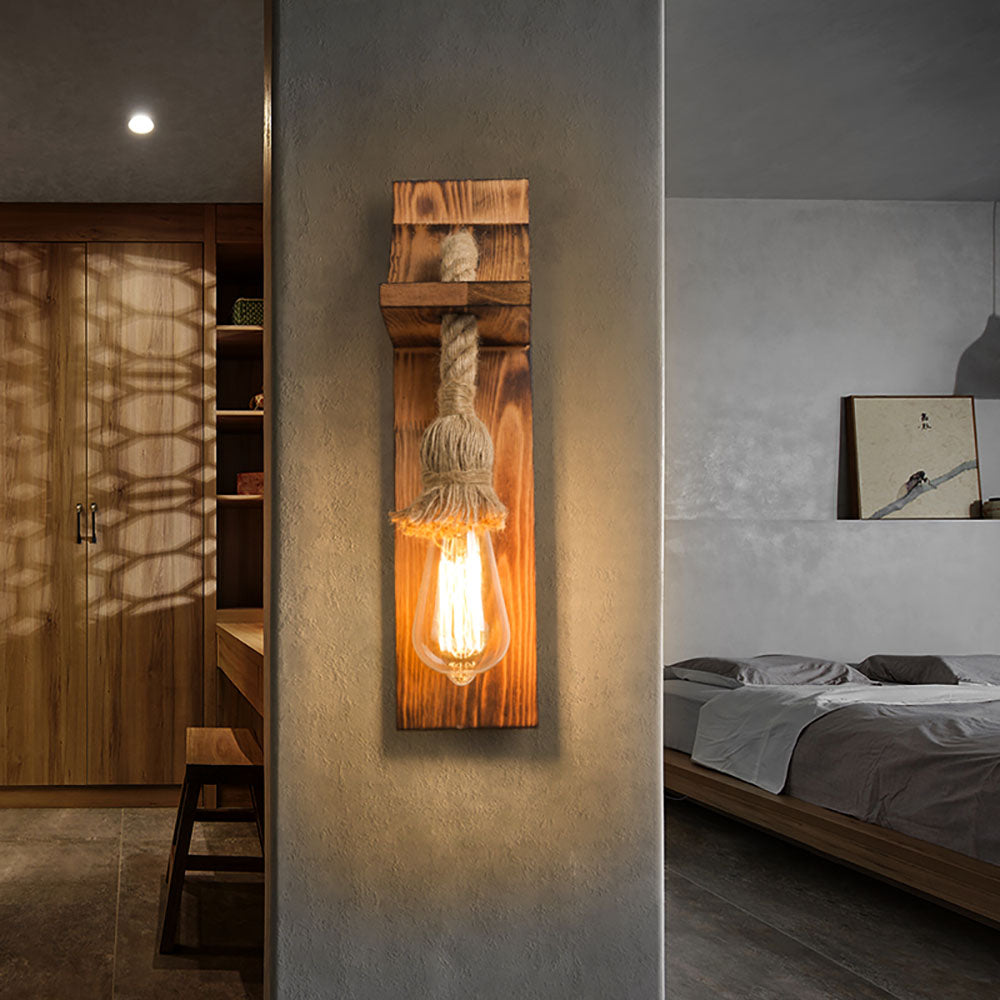 Epoch Vintage Rectangular LED Wall Light, Wood/Hemp Rope, Dining Room - Neutralighting