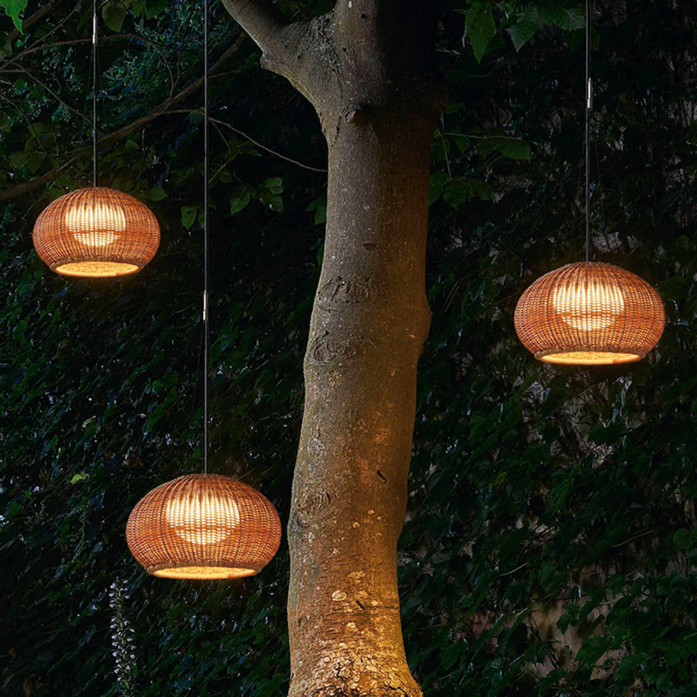 Ray Retro Lantern Gold Pendant Light, Bamboo/Acrylic - Neutralighting