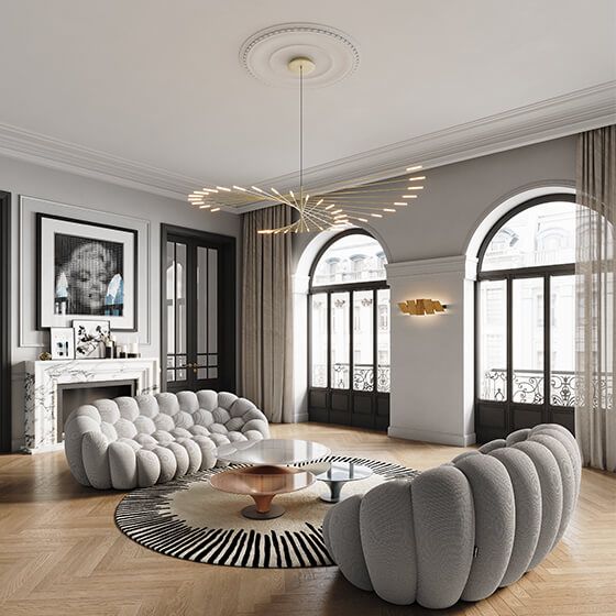 Arisha Modern Chandelier Rotating Fireworks, Black/Gold, Living Room/Art Gallery - Neutralighting