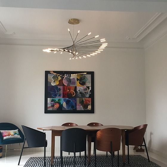 Arisha Modern Chandelier Rotating Fireworks, Black/Gold, Living Room/Art Gallery - Neutralighting