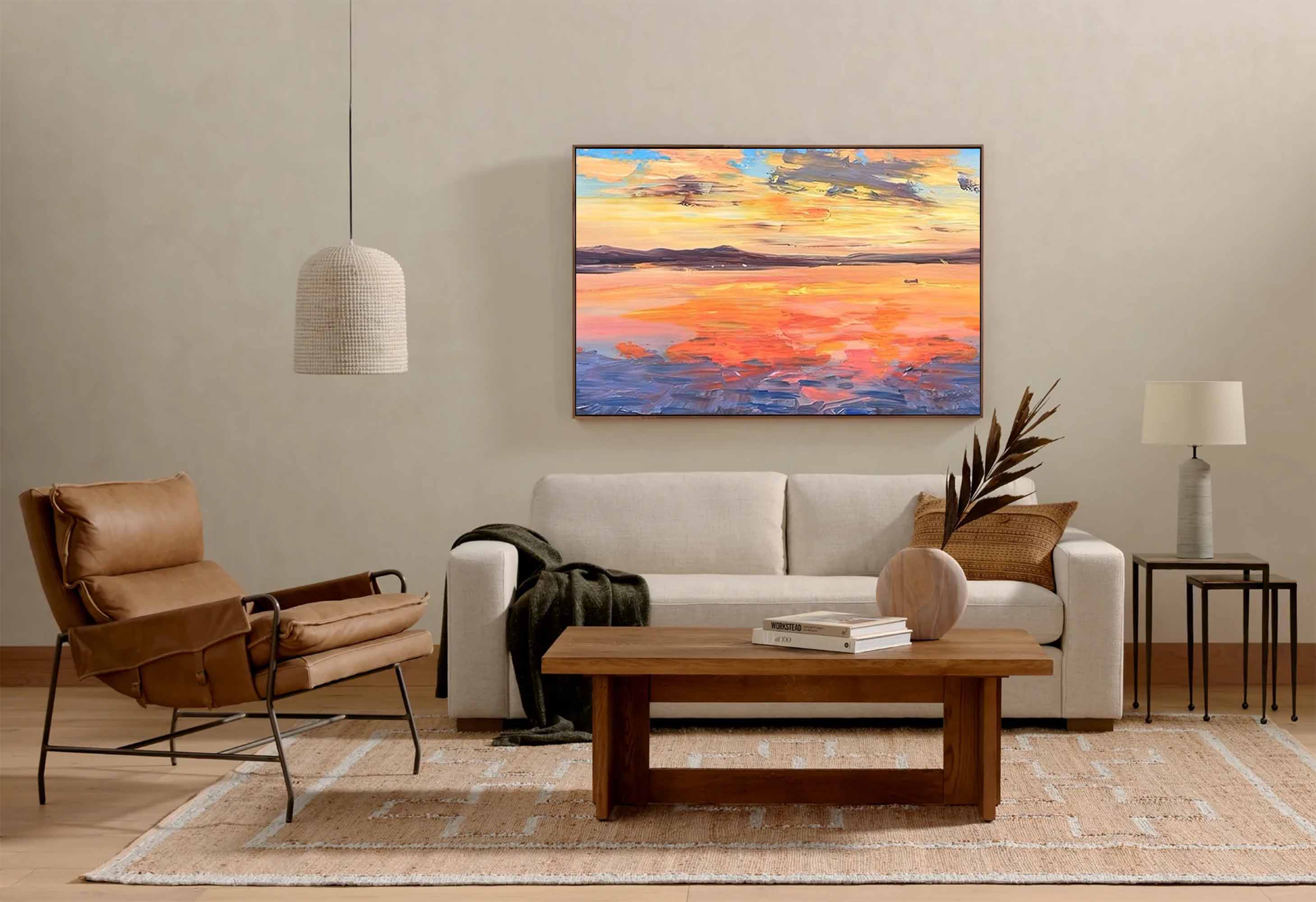 Sunset Ocean Seascape Impasto Canvas Wall Art