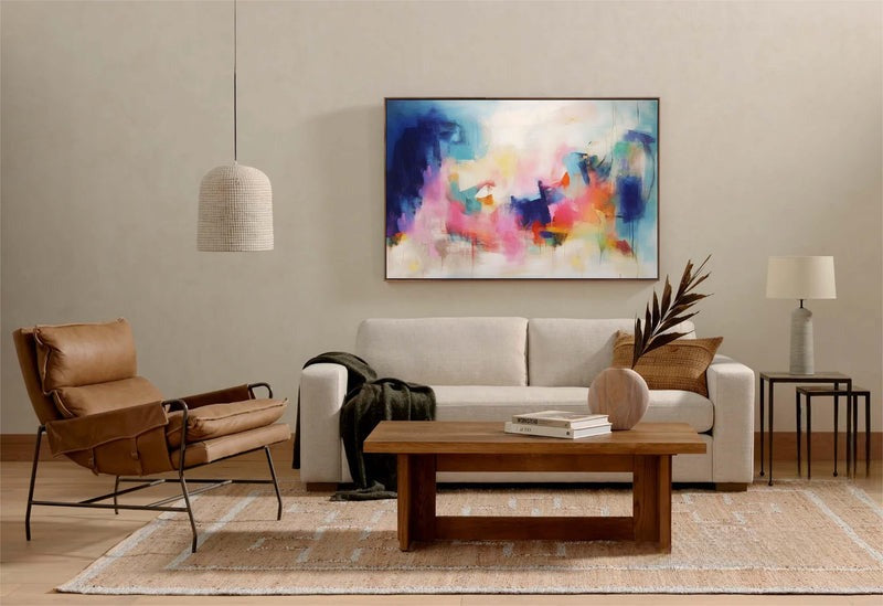Vibrant Blue Pink Abstract Canvas Painting