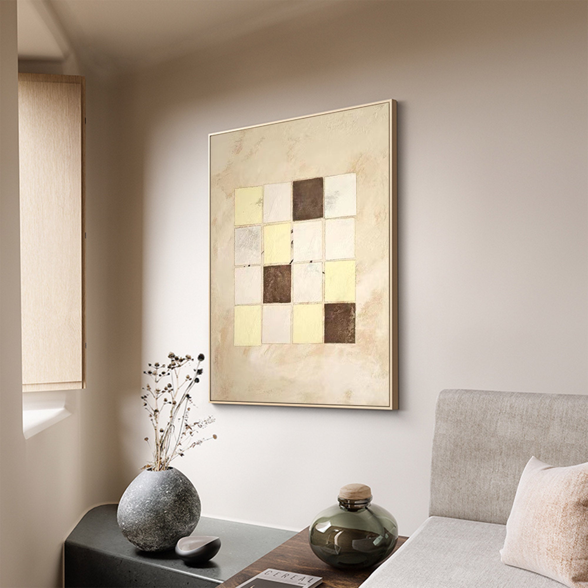 Earth‑Tone Geometric Block Composition Modern Wall Accent Artwork