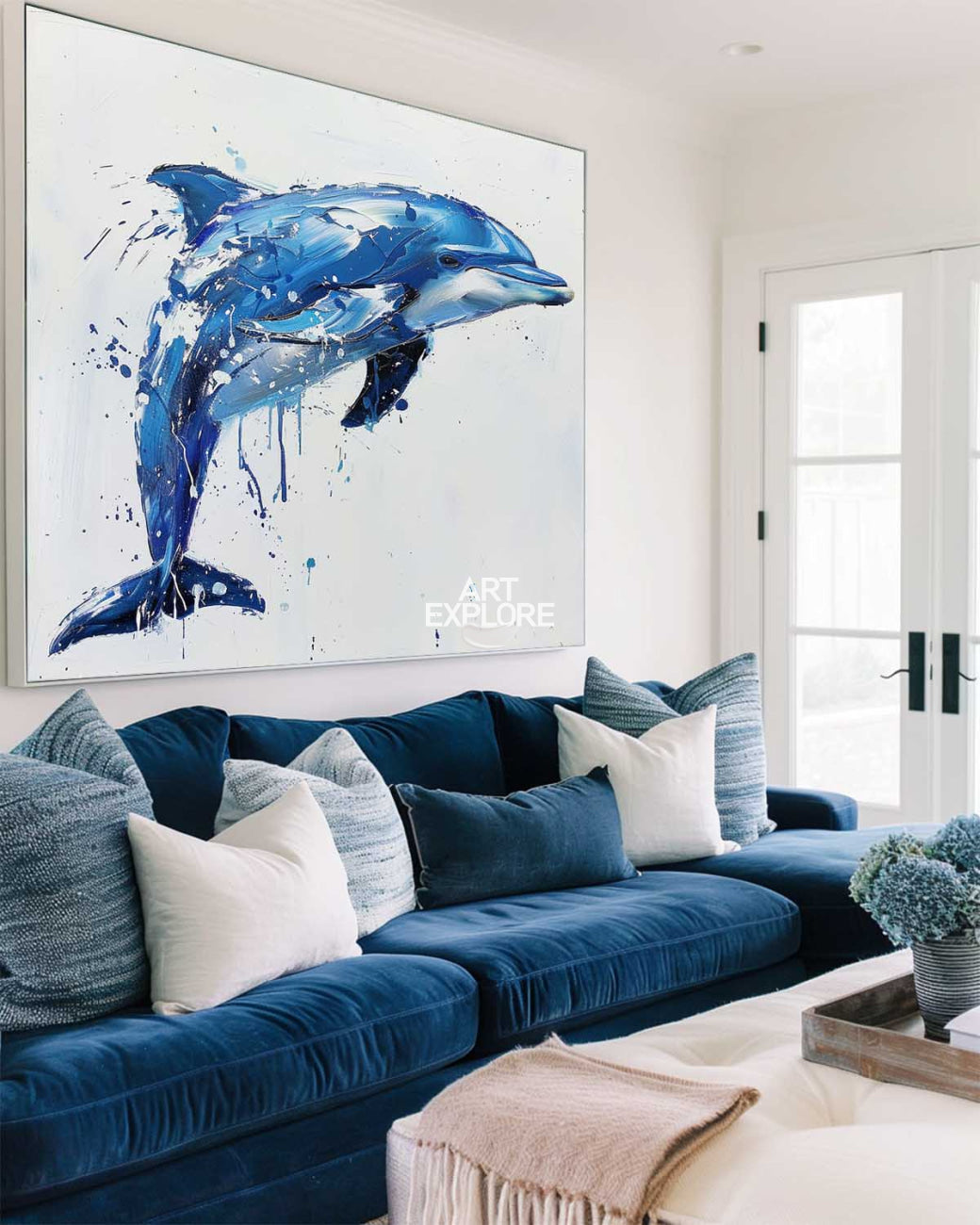 Blue Jumping Dolphin Canvas Wall Art