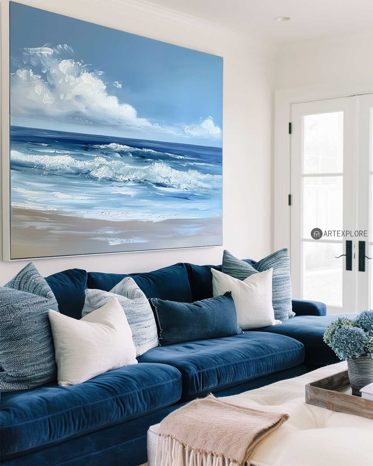 Blue Ocean Beach Waves Canvas Painting