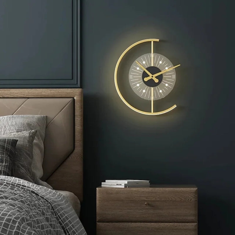 Arisha Modern Clock Metal/Acrylic LED Wall Lamp, Black/Gold - Neutralighting