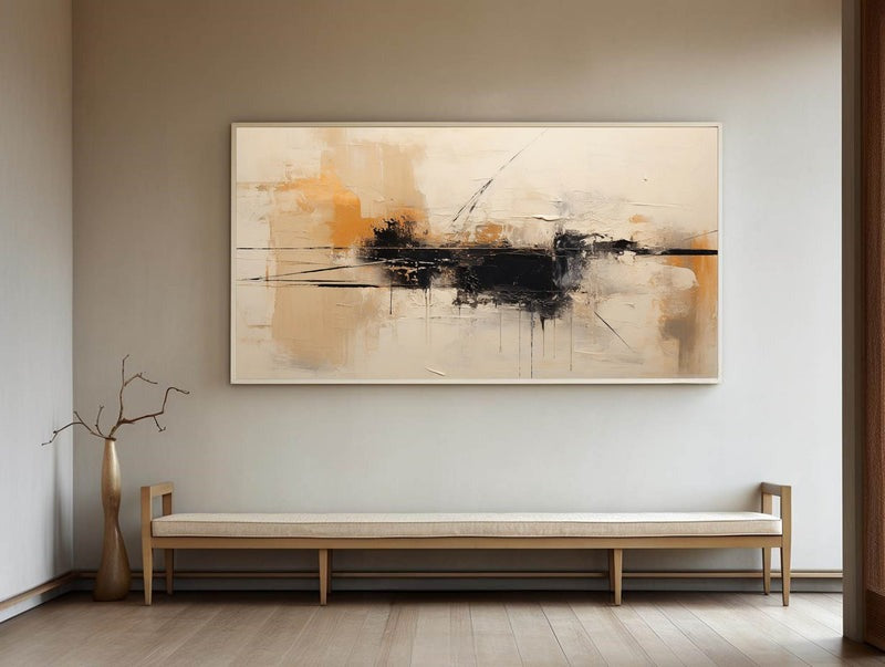 Beige Black Orange Abstract Painting
