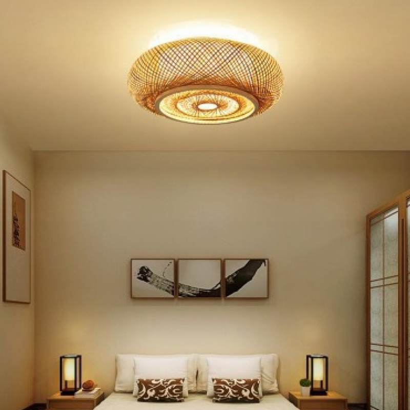 Muto Rattan Woven Rustic LED Flush Mount Ceiling Light - Neutralighting