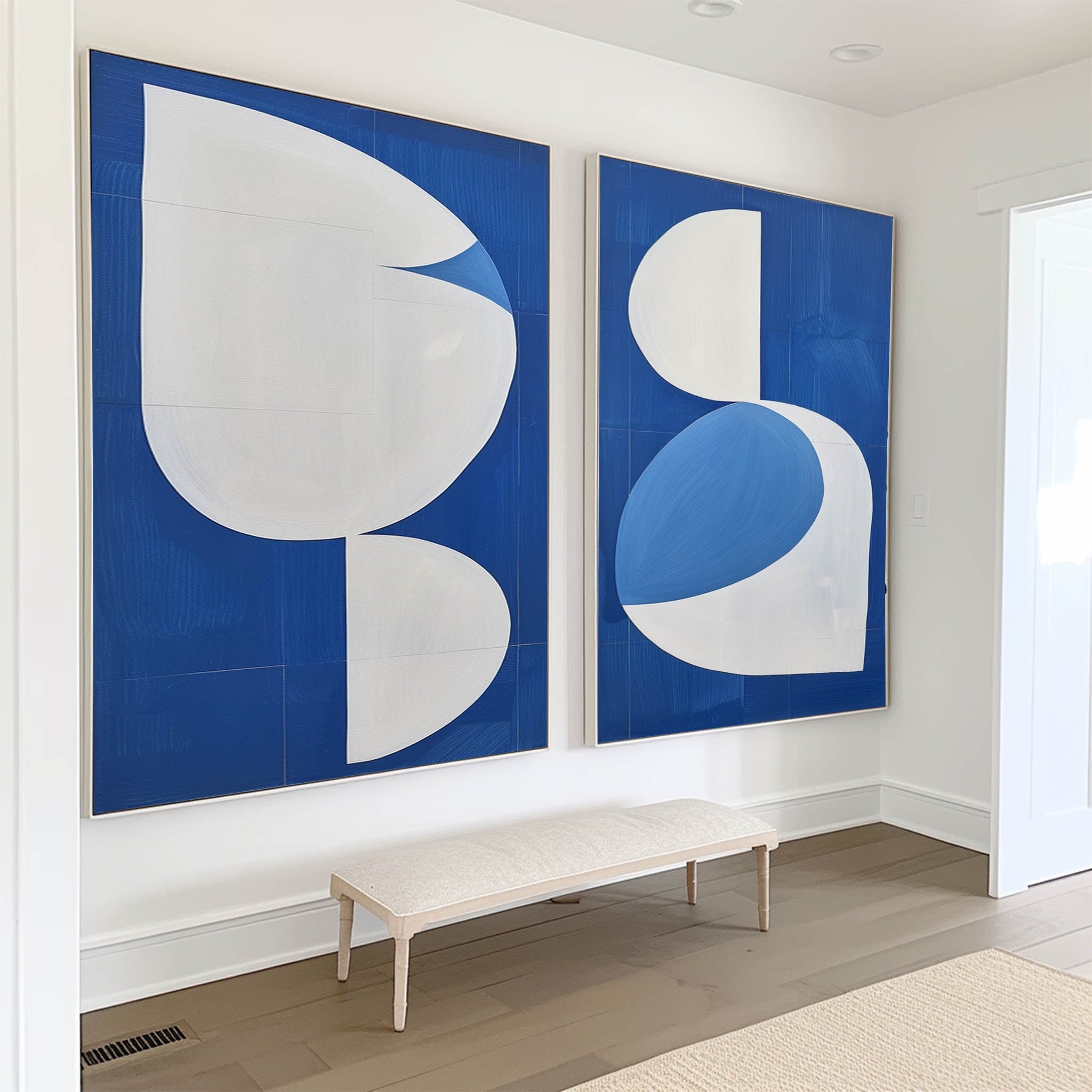 Diptych Blue Abstract Geometric Painting