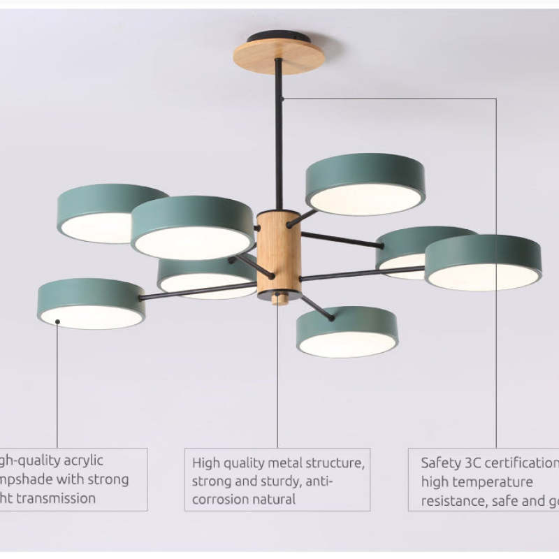 Arisha Art Deco Pendant Light, White/Green/Grey,Metal/Wood - Neutralighting