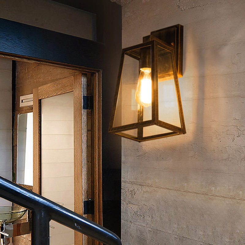 Austin Retro Black Industrial Lantern Wall Lamp, Metal & Glass - Neutralighting