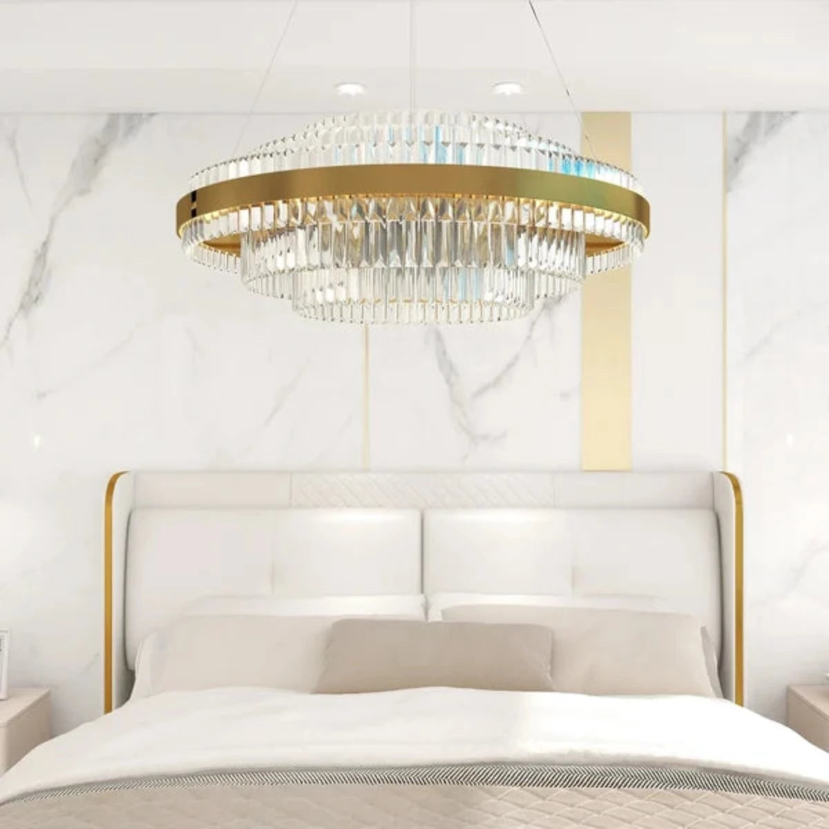 Kristy Modern Tiered Crystal LED Chandelier in Brass Living Room - Neutralighting