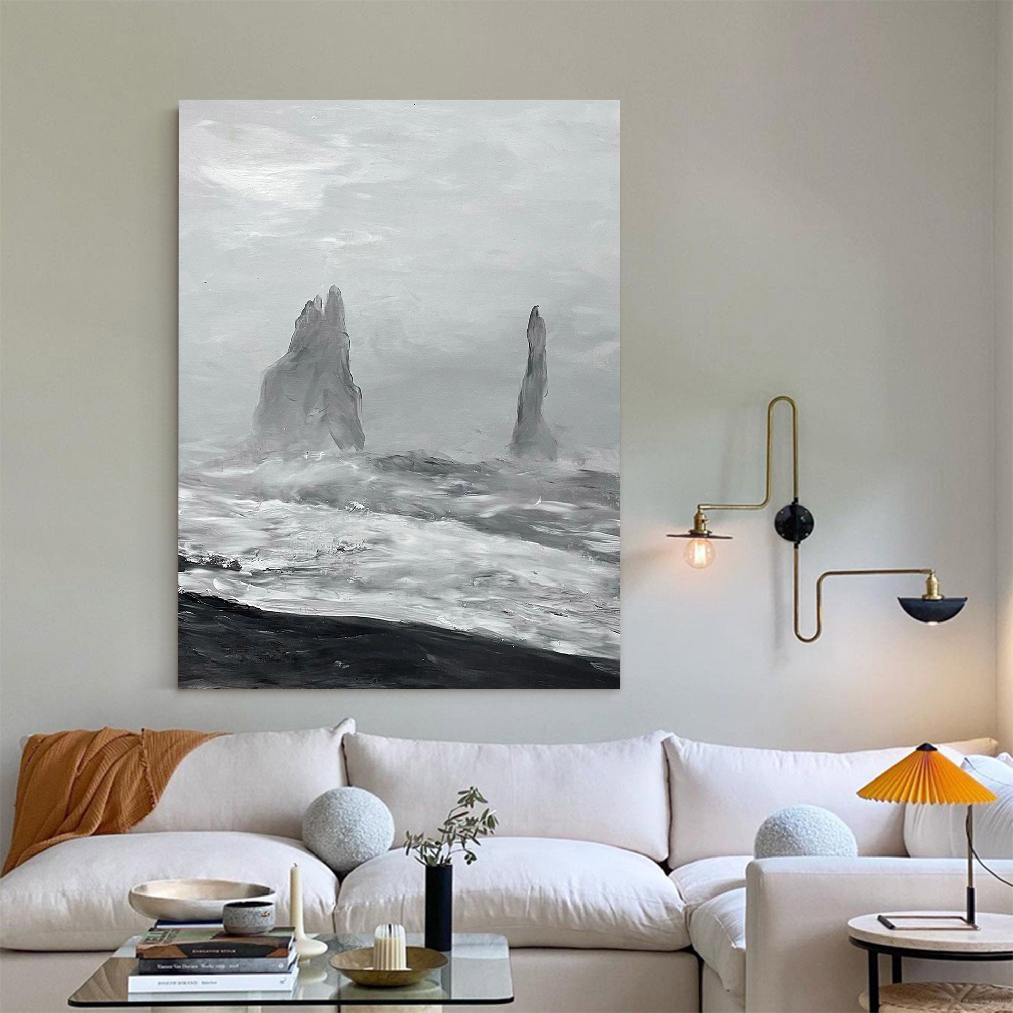 Black And White Seascape Painting ABSV23 - Neutralighting