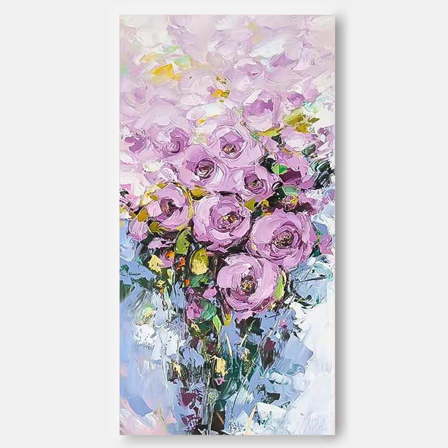 Purple Lavender Rose Bouquet Impasto Canvas Wall Art
