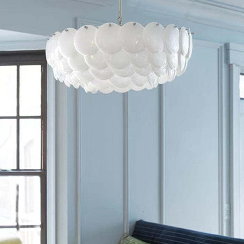 Arisha Wihte Art Deco Chandelier Light Fixture, Ceramic Leaf & Metal - Neutralighting