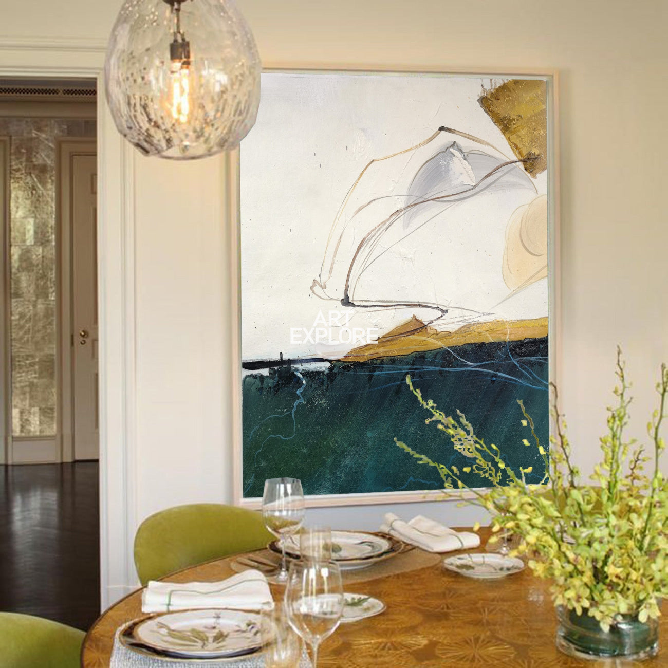Wall Art Gold Abstract Coastal Landscape Modern Texture Living Room | Neutralighting